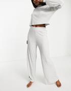 Chelsea Peers Eco Soft Jersey Rib Lounge Wide Leg Pant In Gray-grey
