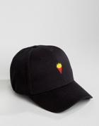 Asos Baseball Cap In Black With Fries Embroidery - Black