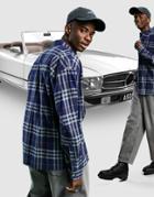 Asos Design 90s Oversized Check Shirt In Brushed Flannel-navy