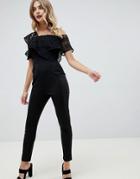 Rare London One Shoulder Frill Top Jumpsuit-black