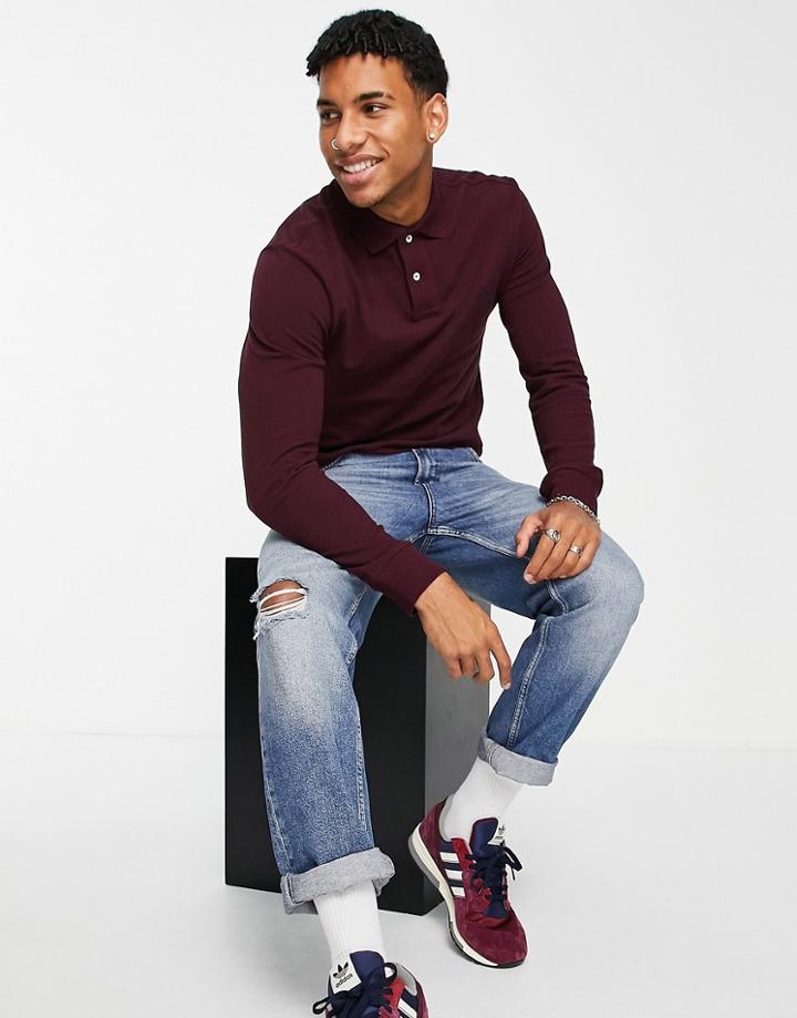 Polo Ralph Lauren Icon Logo Long Sleeve Slim Fit Pique Polo In Burgundy Heather-red