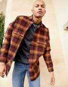 Asos Design 90s Oversized Wool Heavy Check Shirt In Burgundy-red