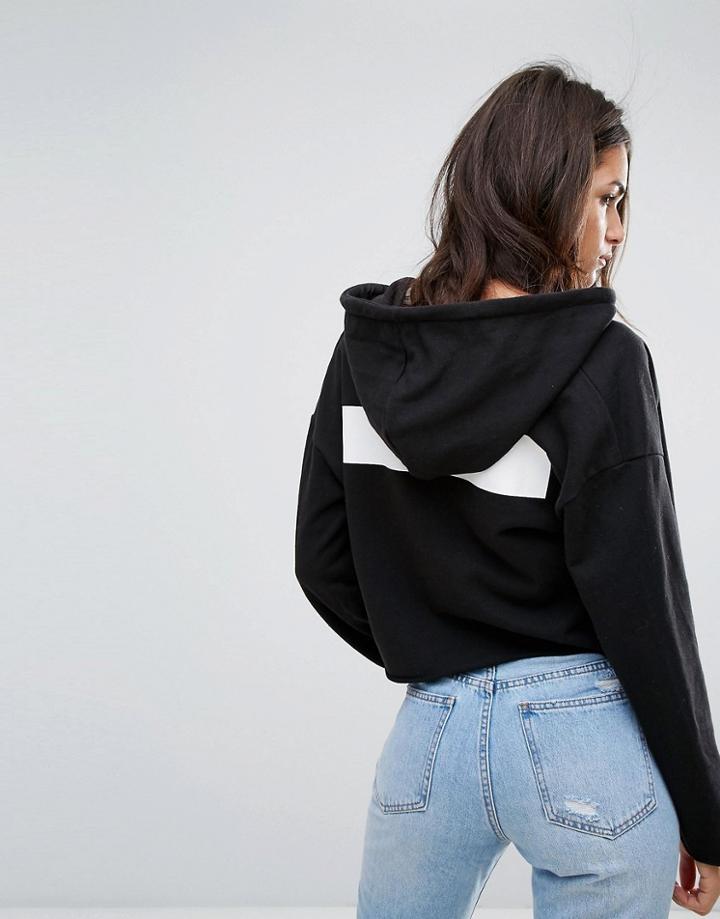 Dr Denim Cropped Hoodie With Stripe - Black