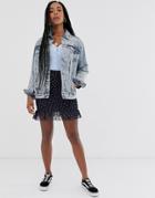 Daisy Street Mini Skirt With Frill Hem In Vintage Floral - Navy