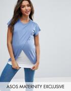 Asos Maternity Nursing T-shirt With Wrap Overlay - Blue