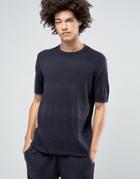 Asos Knitted T-shirt With Textured Stripes - Navy