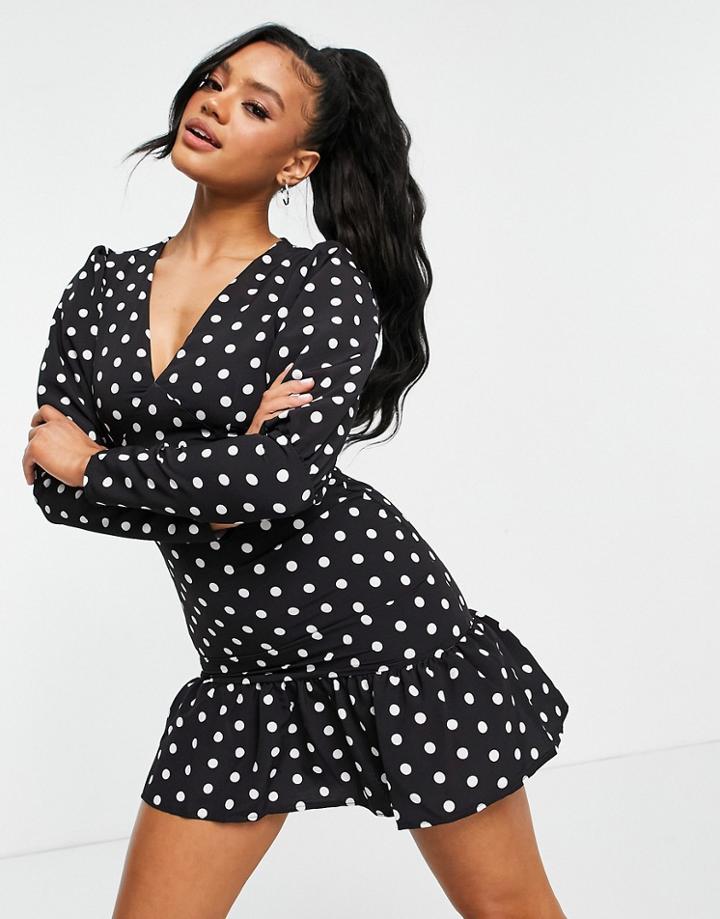 Lipsy Puff Sleeve Mini Dress In Mono Print-multi