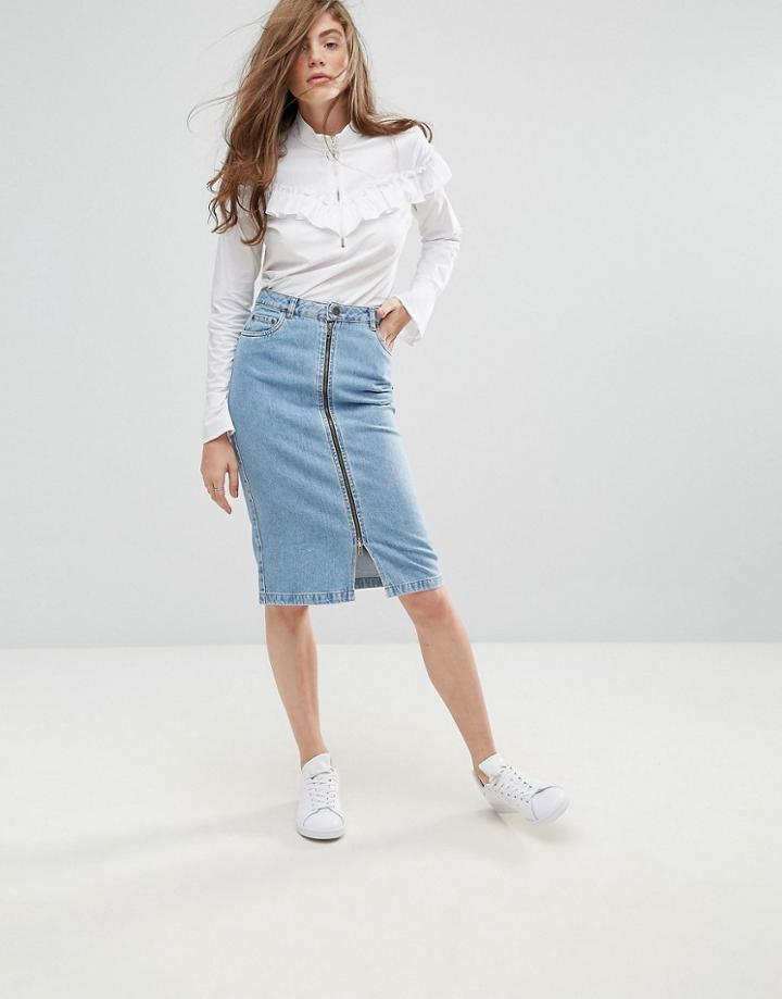 Gestuz Agnete Denim Zip Front Pencil Skirt - Blue