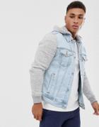 Hollister Denim Jacket Sweat Hood And Sleeves In Super Light Wash-blue
