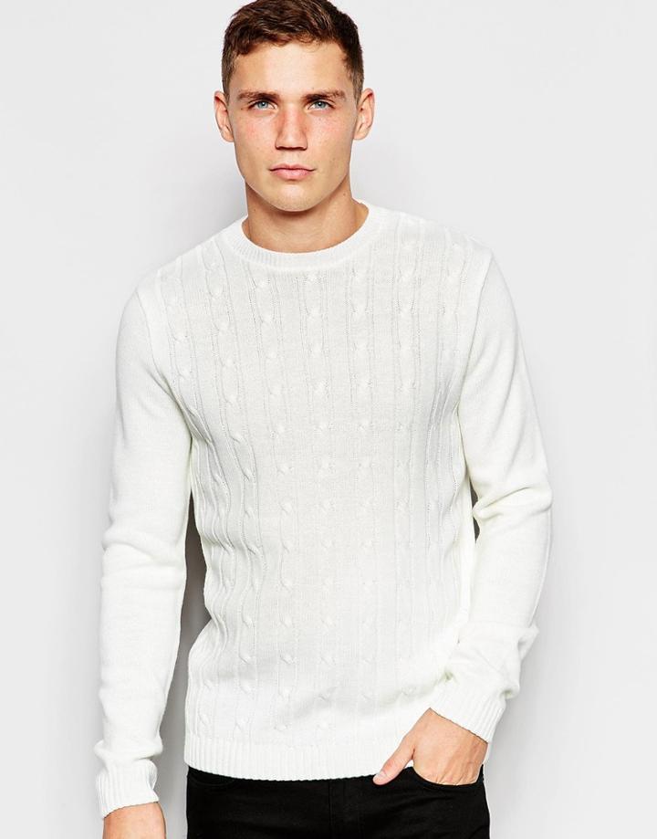 Asos Cable Knit Jumper In Beige - Ecru