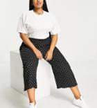 River Island Plus Polka Dot Wide Leg Culotte Pants In Black