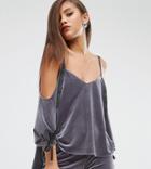 Asos Tall Red Carpet Cold Shoulder Top In Velvet With Grosgrain Straps Co-ord - Gray