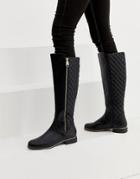 Lipsy Quilted Knee High Riding Boot In Black - Black