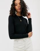 Weekday Fine Ribbed Long Sleeves T-shirt In Black - Black
