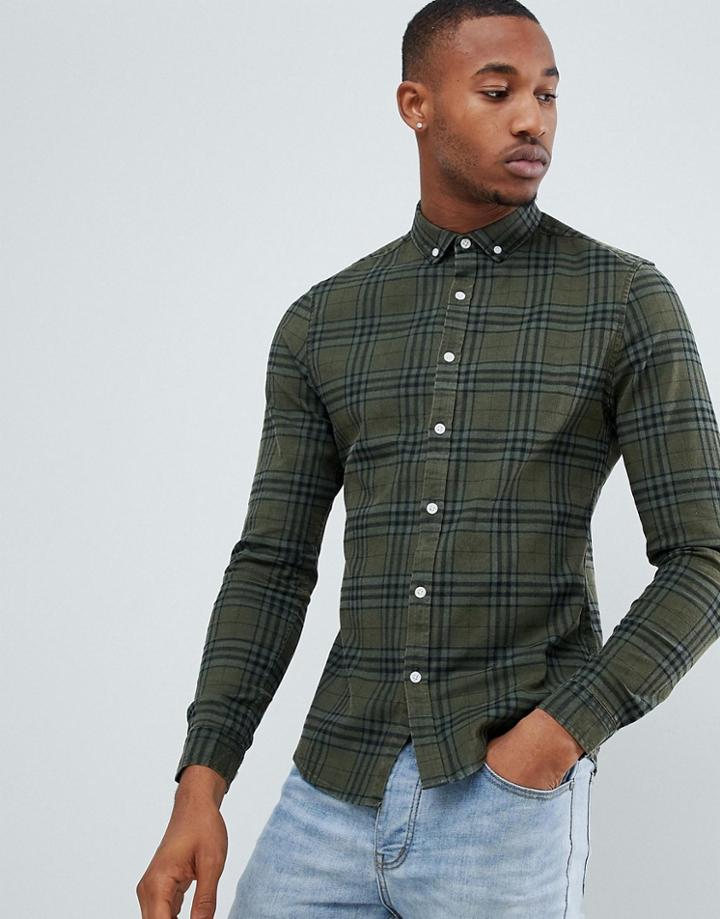 Asos Design Skinny Check Shirt - Beige