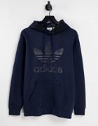 Adidas Originals Camo Branded Hoodie In Navy With Contrast Hood