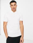 River Island Short Sleeve Slim Knit Polo In Ecru-neutral