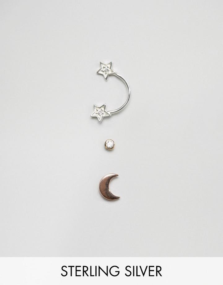 Asos Pack Of 3 Rose Gold Plated Sterling Silver Single Stud Earrings -