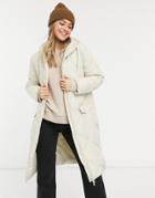 New Look Longline Quilted Puffer Coat In Cream-green