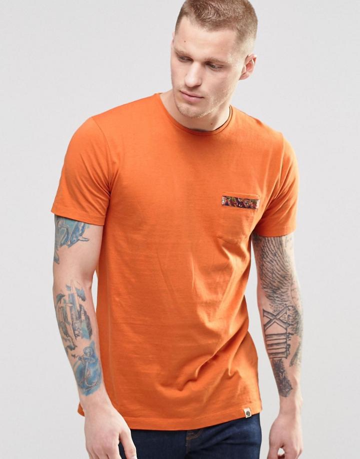 Pretty Green T-shirt With Paisley Pocket Trim Orange - Orange