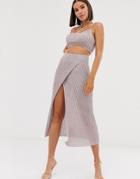 Asos Design Two-piece Metallic Wrap Midi Skirt-gold