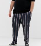 Asos Design Plus Tapered Smart Pants In Navy Satin Stripe - Navy