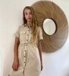 Noisy May Tall Linen Shirt Dress With Tie Waist In Cream-neutral