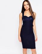 Vesper Taylor Sweetheart Neckline Pencil Dress With Lace - Navy