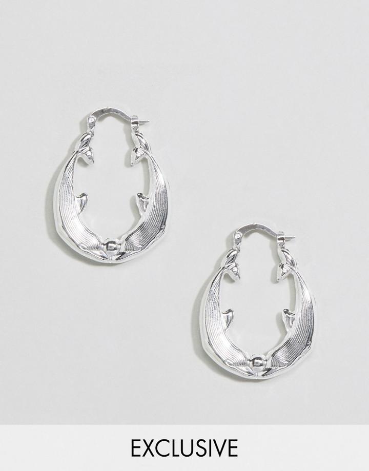 Reclaimed Vintage Silver Plated Dolphin Hoops - Silver