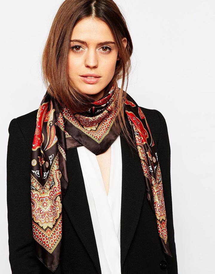Asos Poly Satin Paisley Print Scarf - Black