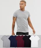 Asos Design 5 Pack T-shirt With Roll Sleeve Save - Multi