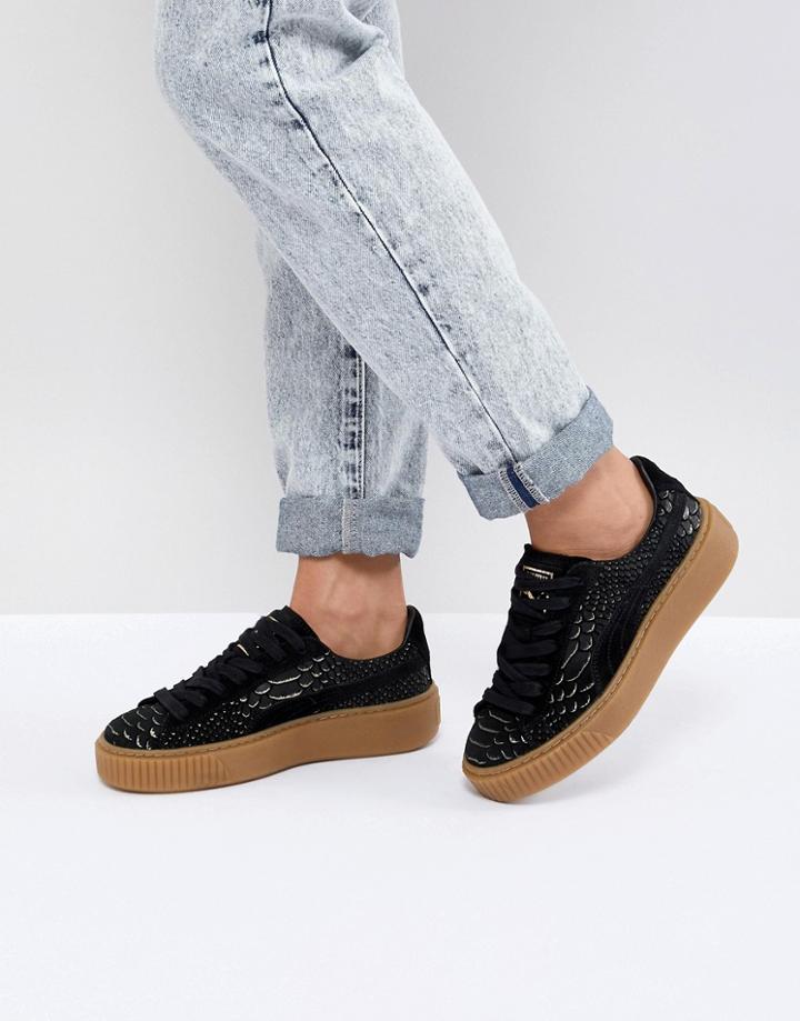Puma Platform Exotic Skin Sneaker - Black