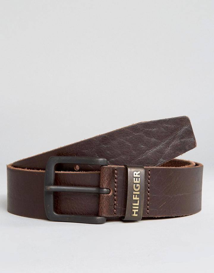 Tommy Hilfiger Original Logo Leather Belt Brown - Black