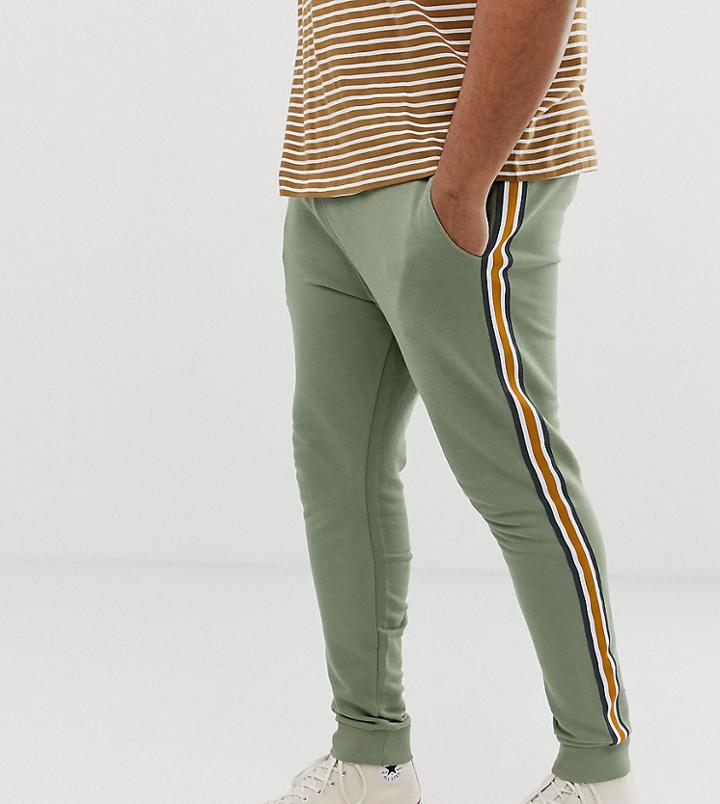 Asos Design Plus Skinny Sweatpants With Side Stripe In Green - Green