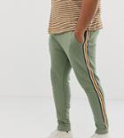 Asos Design Plus Skinny Sweatpants With Side Stripe In Green - Green