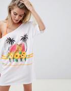 Asos Design Miami Off Shoulder Jersey Beach Tee-white