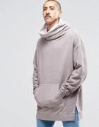 Asos Oversized Longline Sweatshirt With Funnel Neck In Oil Wash - Pale Lilac