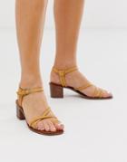 Asos Design Tally Premium Leather Toe Loop Heeled Sandals-beige