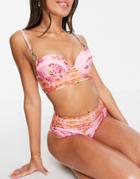 River Island Floral Print Plunge Bikini Top In Pink