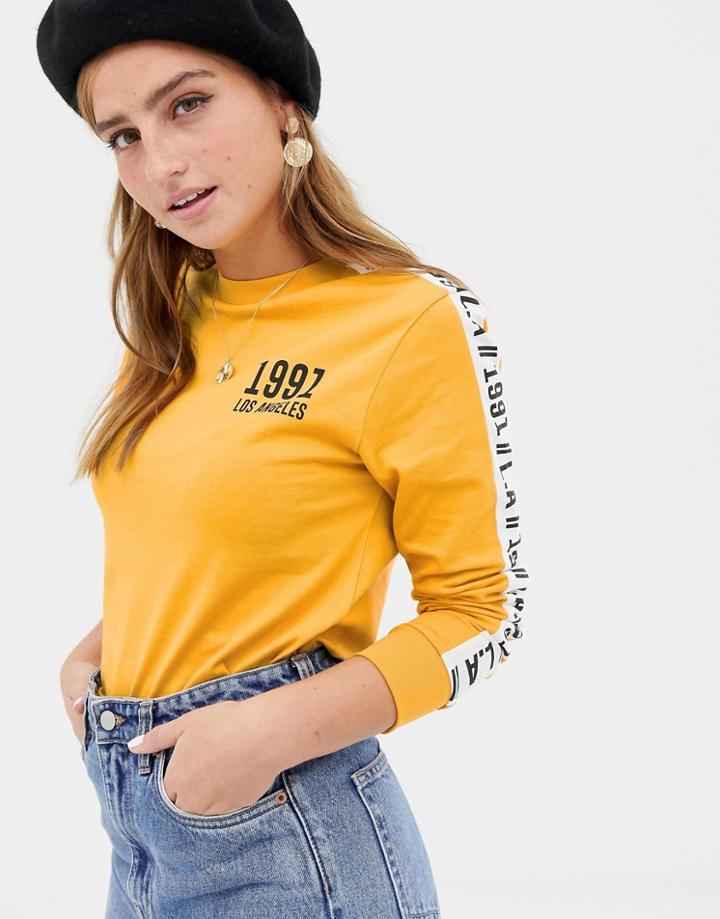 New Look 1991 Slogan Long Sleeve Tee In Mustard - Yellow