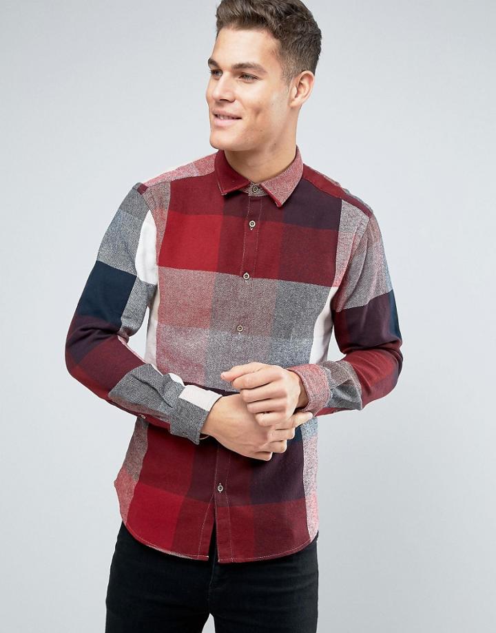 Esprit Shirt In Regular Fit In Bold Check Brushed Cotton - Red