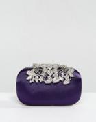 Chi Chi London Satin Clutch Bag With Silver Trim - Navy