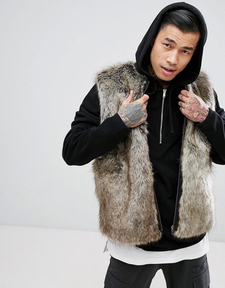 Asos Faux Fur Vest In Stone - Brown