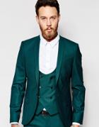 Noose & Monkey Suit Jacket With Stretch And Shawl Lapel In Skinny Fit - Bottle Green