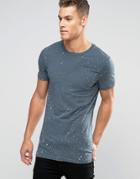 Asos Longline Muscle T-shirt With Splatter Print In Slate Blue - Dark Slate
