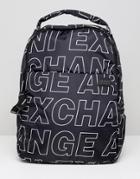 Armani Exchange Nylon All Over Logo Backpack In Black - Black