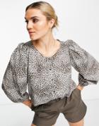 Mango Blouse With Balloon Sleeves In Leopard Print-brown