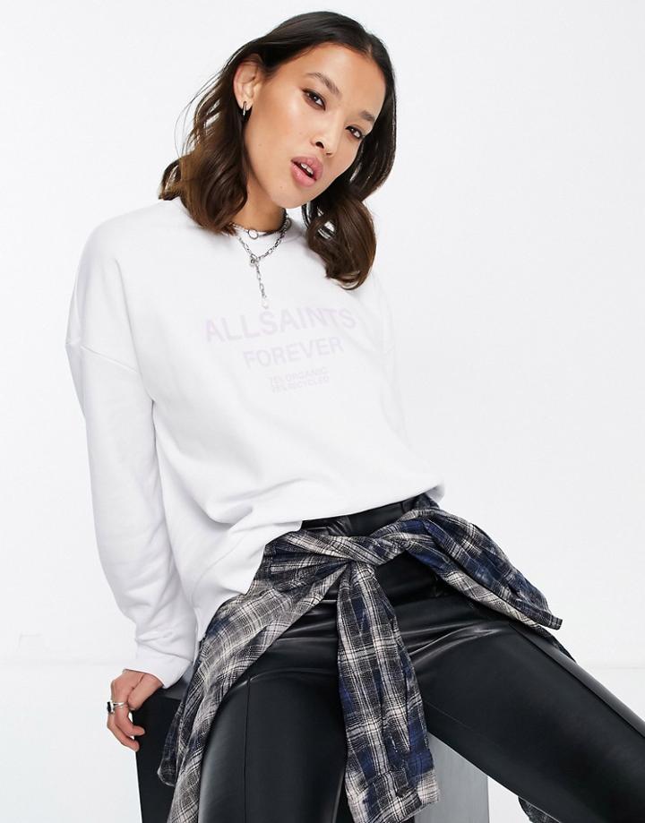 Allsaints Relaxed Branded Sweatshirt In White