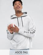 Asos Tall Oversized Hoodie In Acid Wash With Sleeve Print - Gray