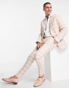 Asos Design Wedding Linen Super Skinny Suit Pants With Tartan Check In Pink